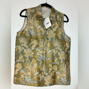 NWT Lafayette 148 Silk Blouse in Chive Multi color $698 Retail!!